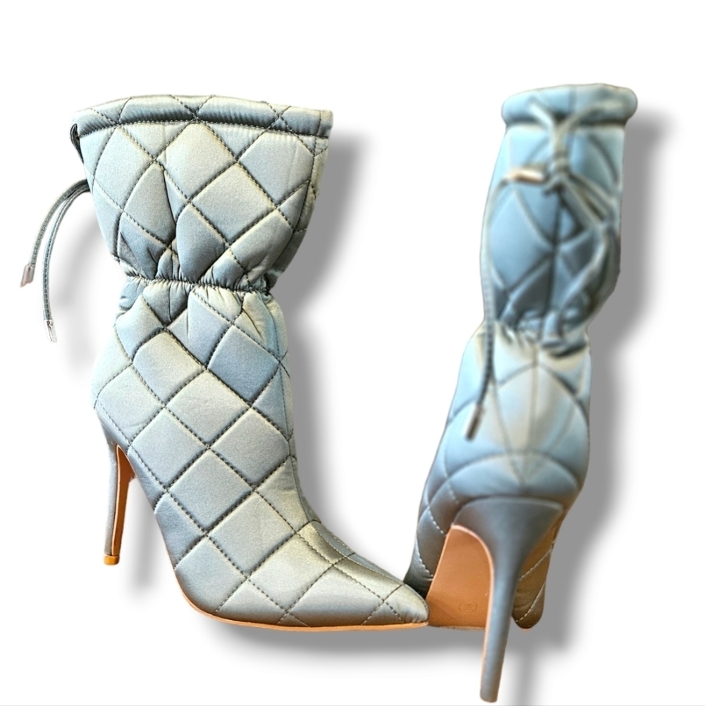 Women's satin quilted ankle boots - Picture 3 of 4
